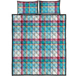 Blue And Red Madras Pattern Print Quilt Bed Set