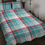 Blue And Red Madras Pattern Print Quilt Bed Set