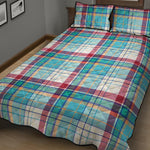 Blue And Red Madras Pattern Print Quilt Bed Set