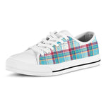 Blue And Red Madras Pattern Print White Low Top Shoes