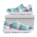 Blue And Red Madras Pattern Print White Running Shoes