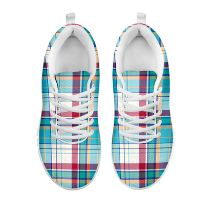 Blue And Red Madras Pattern Print White Sneakers