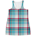 Blue And Red Madras Pattern Print Women's Racerback Tank Top