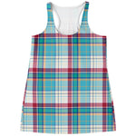 Blue And Red Madras Pattern Print Women's Racerback Tank Top