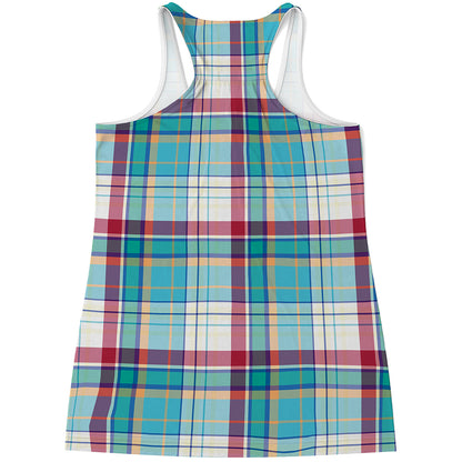 Blue And Red Madras Pattern Print Women's Racerback Tank Top