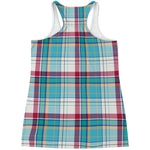 Blue And Red Madras Pattern Print Women's Racerback Tank Top