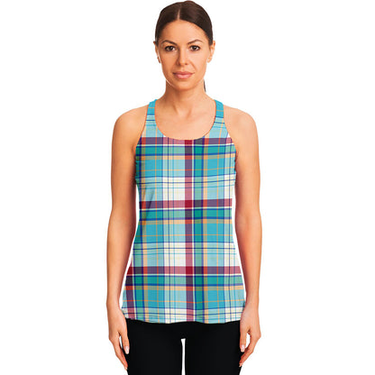 Blue And Red Madras Pattern Print Women's Racerback Tank Top