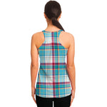 Blue And Red Madras Pattern Print Women's Racerback Tank Top