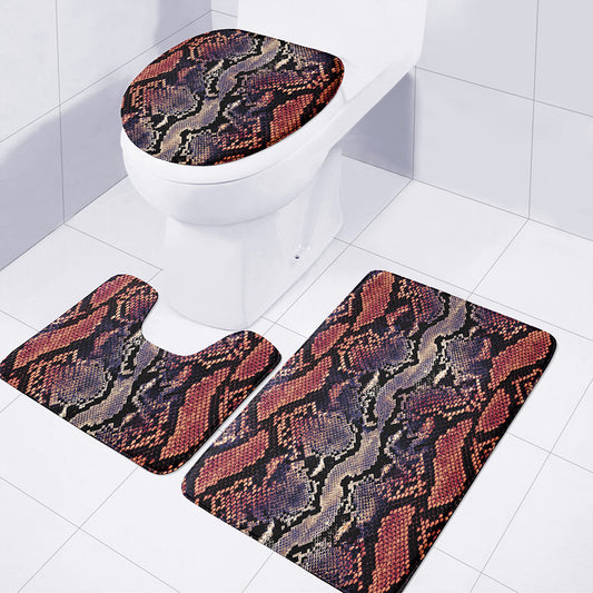 Blue And Red Snakeskin Print 3 Piece Bath Mat Set