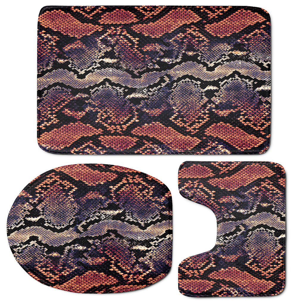 Blue And Red Snakeskin Print 3 Piece Bath Mat Set