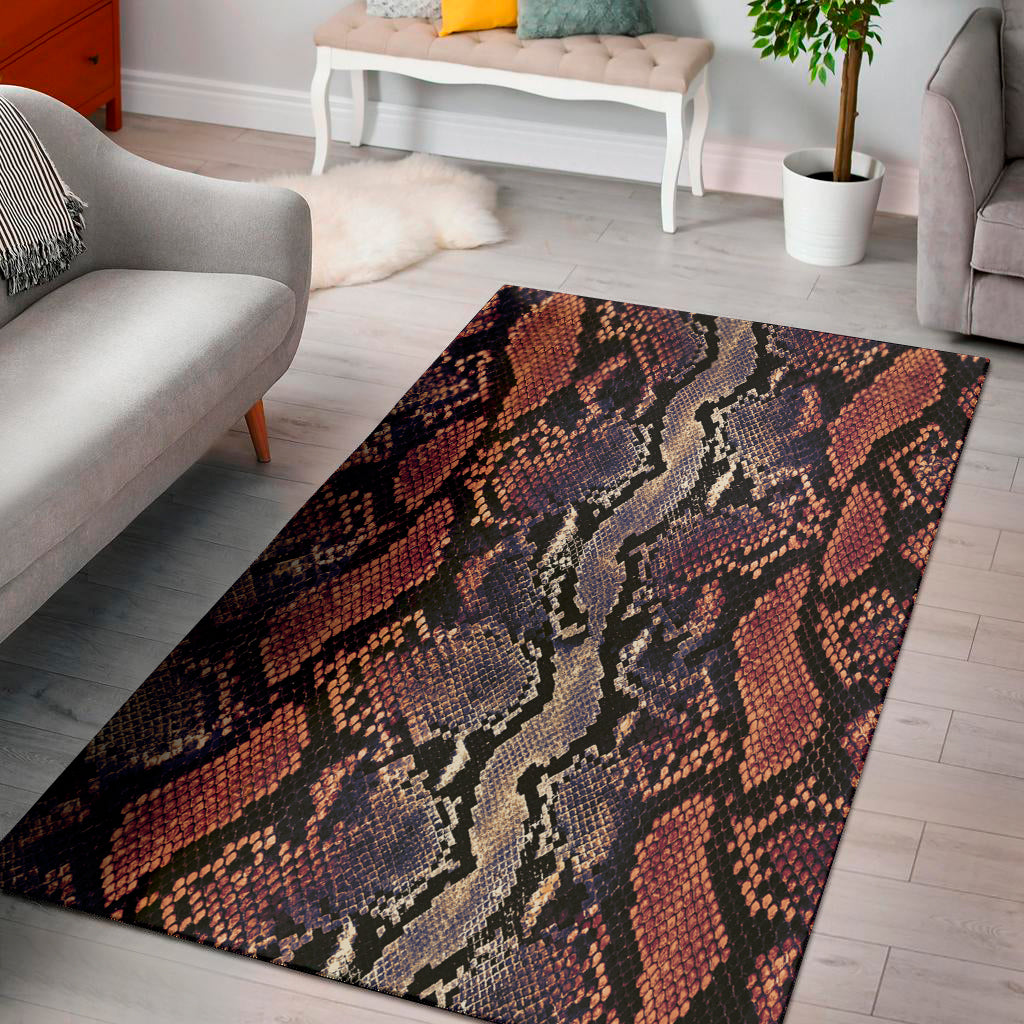 Blue And Red Snakeskin Print Area Rug