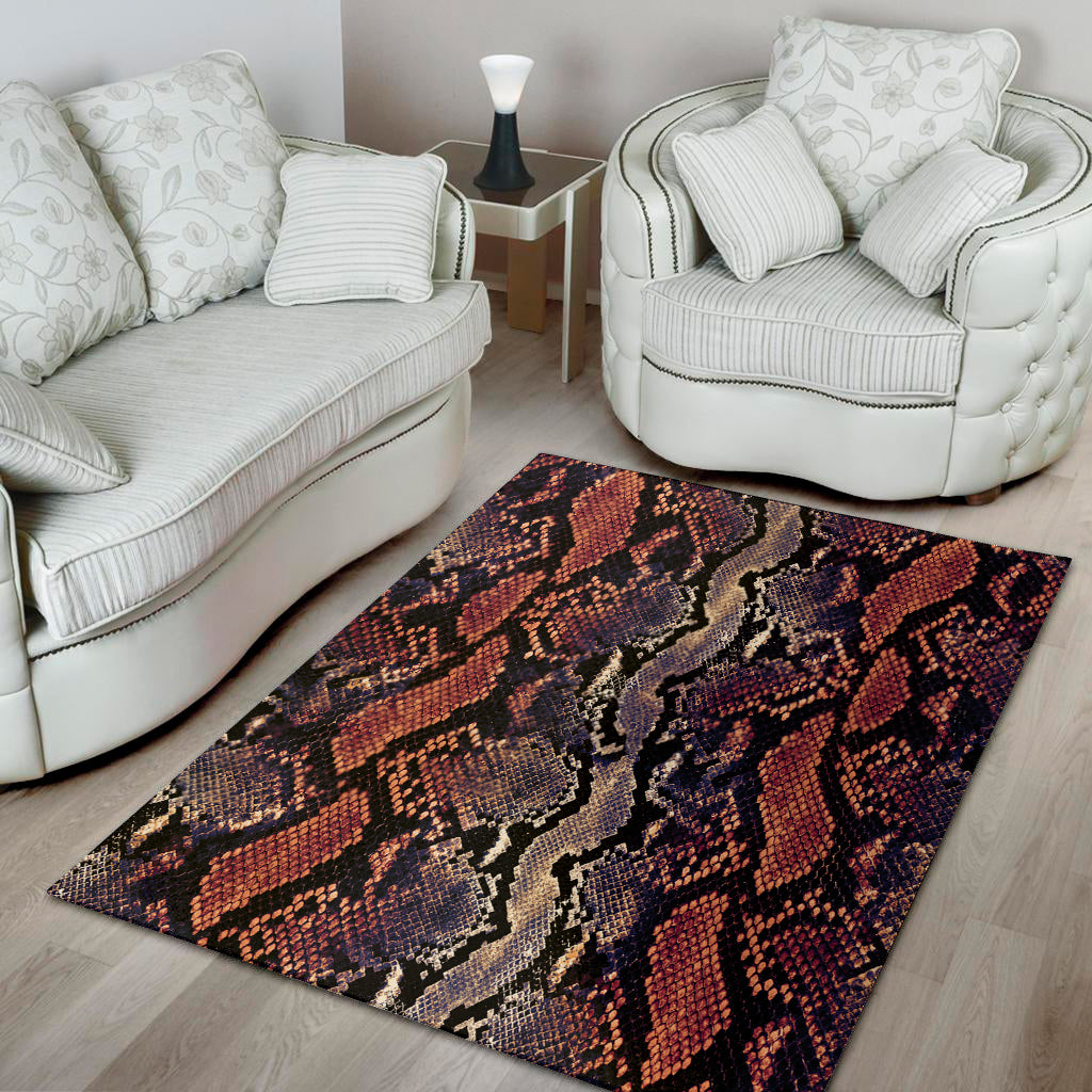 Blue And Red Snakeskin Print Area Rug