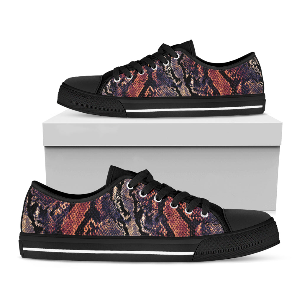 Blue And Red Snakeskin Print Black Low Top Shoes