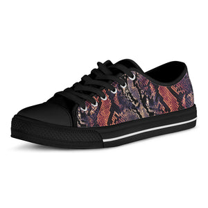 Blue And Red Snakeskin Print Black Low Top Shoes