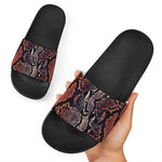 Blue And Red Snakeskin Print Black Slide Sandals
