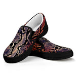 Blue And Red Snakeskin Print Black Slip On Shoes