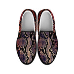 Blue And Red Snakeskin Print Black Slip On Shoes