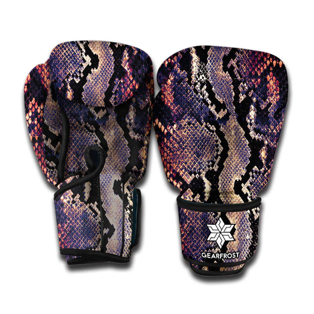 Blue And Red Snakeskin Print Boxing Gloves