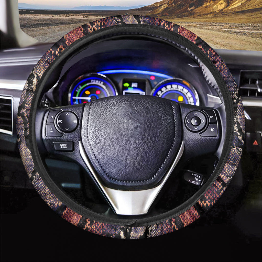 Blue And Red Snakeskin Print Car Steering Wheel Cover
