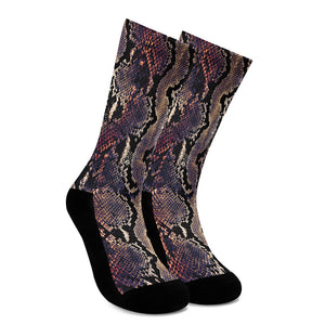 Blue And Red Snakeskin Print Crew Socks