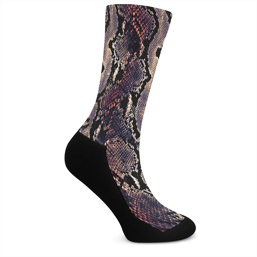 Blue And Red Snakeskin Print Crew Socks