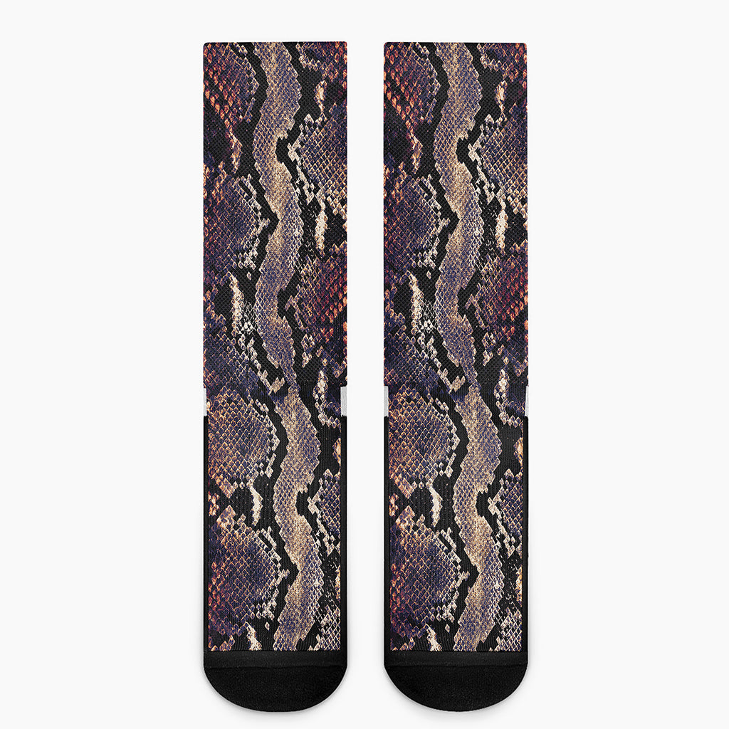 Blue And Red Snakeskin Print Crew Socks