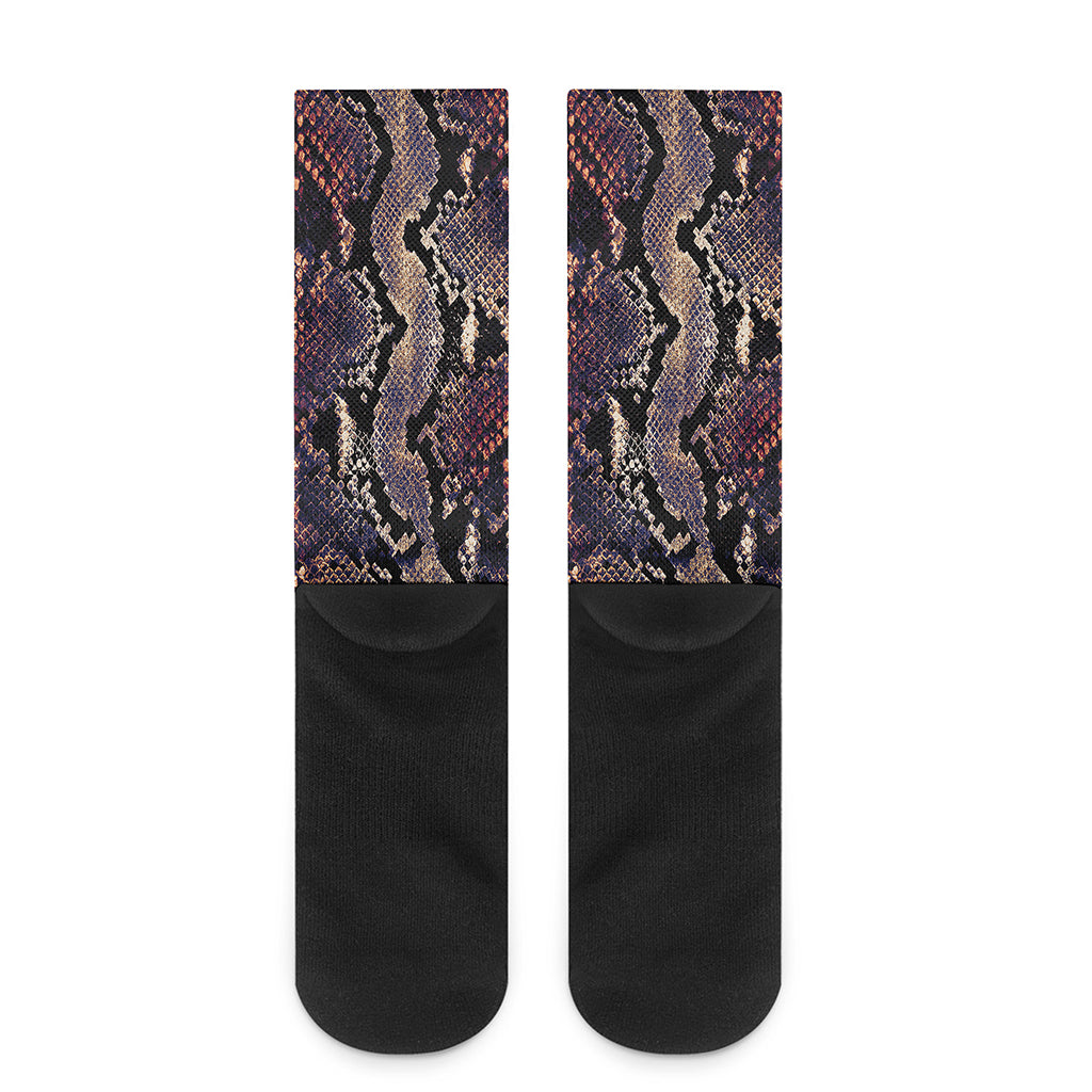 Blue And Red Snakeskin Print Crew Socks