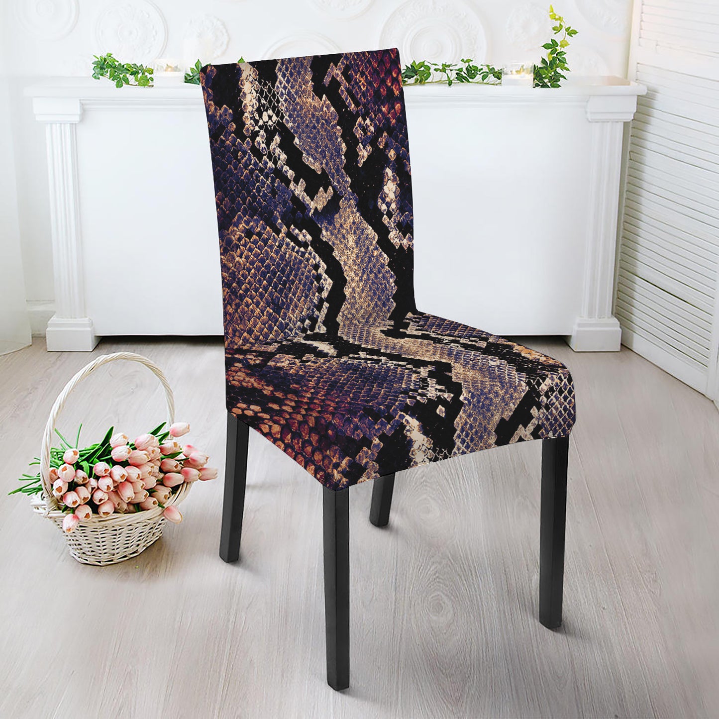 Blue And Red Snakeskin Print Dining Chair Slipcover