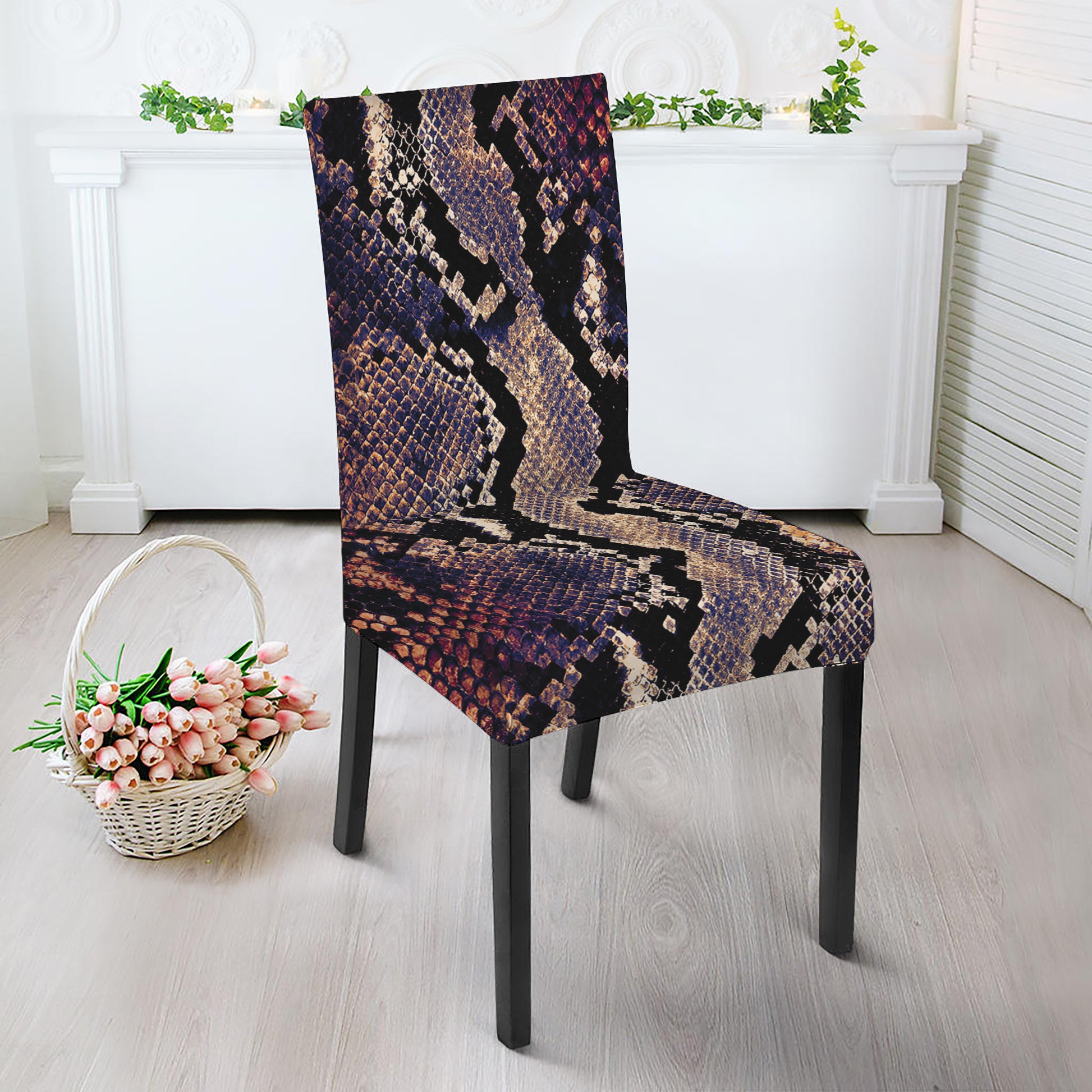 Blue And Red Snakeskin Print Dining Chair Slipcover