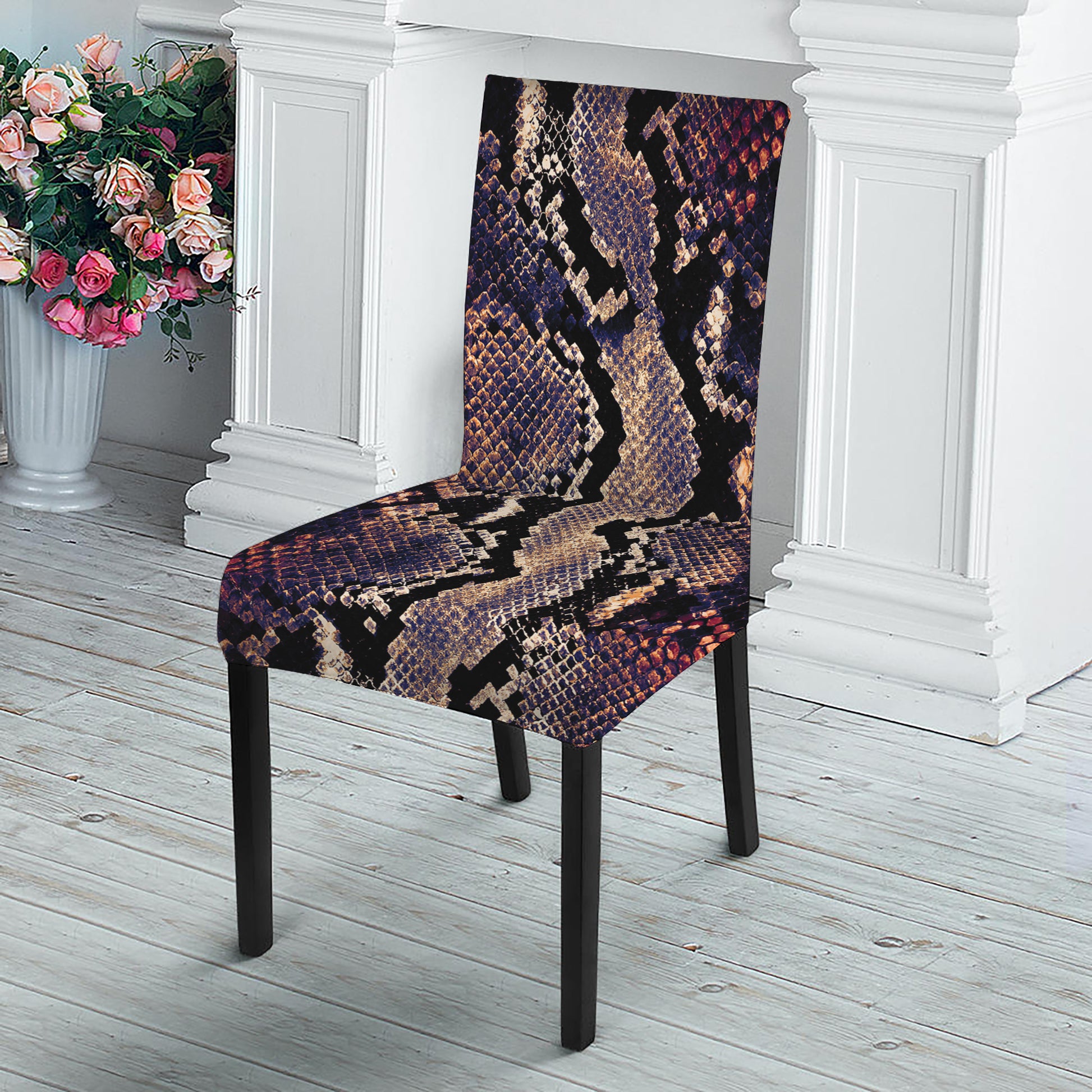 Blue And Red Snakeskin Print Dining Chair Slipcover