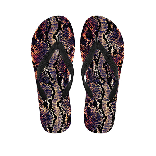 Blue And Red Snakeskin Print Flip Flops