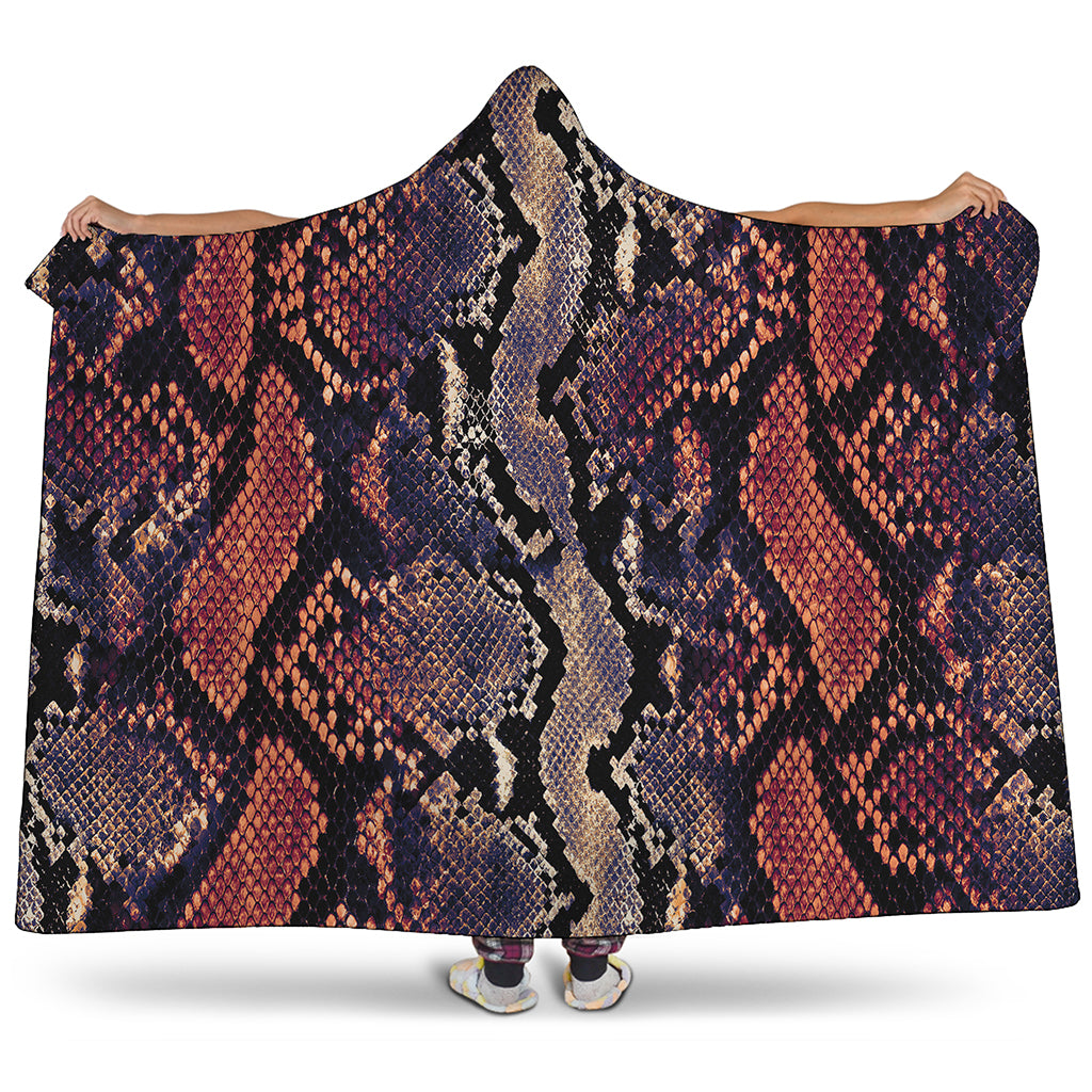 Blue And Red Snakeskin Print Hooded Blanket