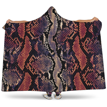 Blue And Red Snakeskin Print Hooded Blanket