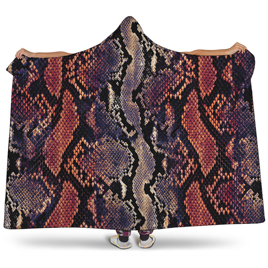 Blue And Red Snakeskin Print Hooded Blanket