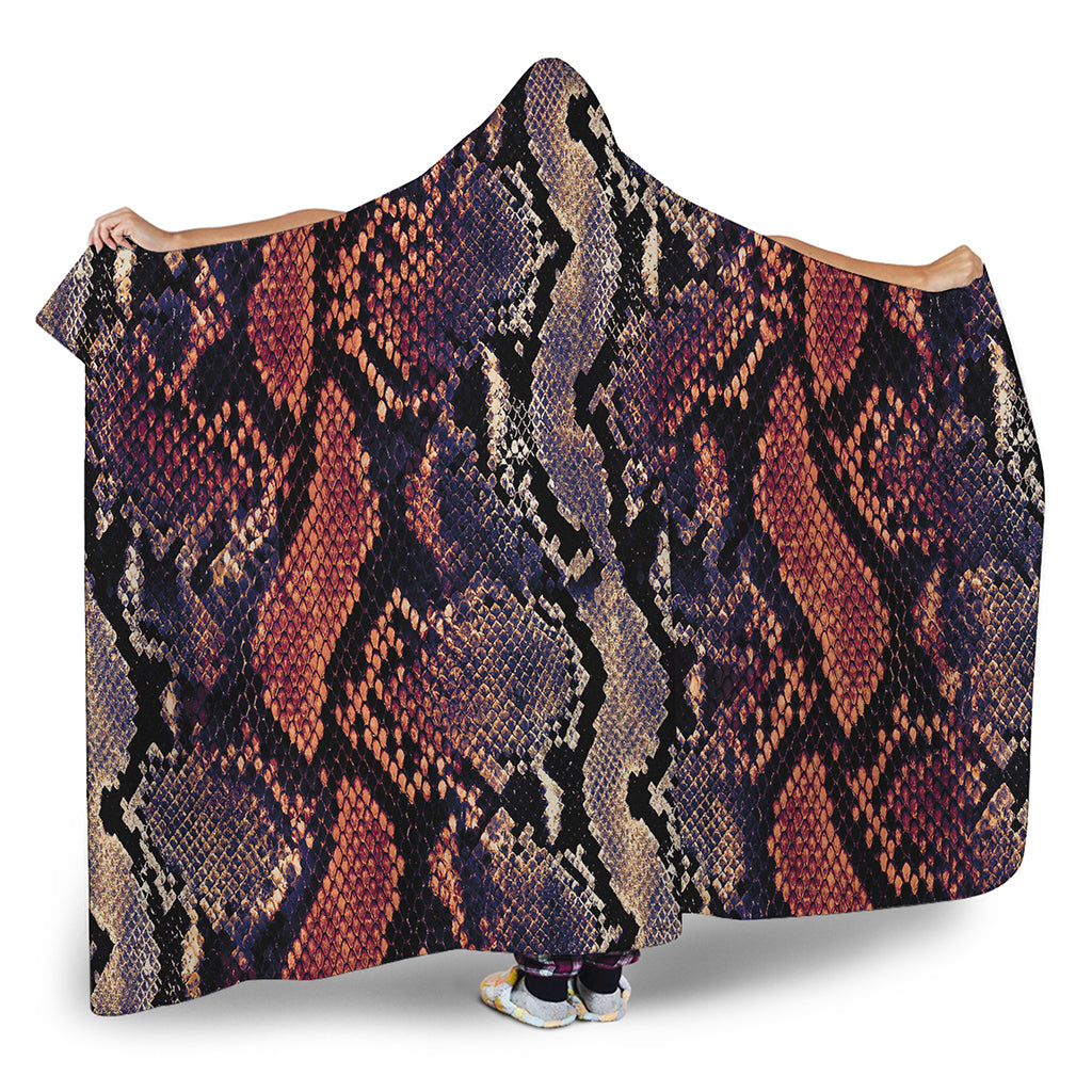 Blue And Red Snakeskin Print Hooded Blanket