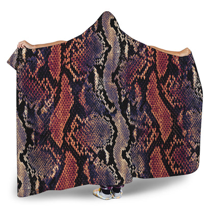 Blue And Red Snakeskin Print Hooded Blanket