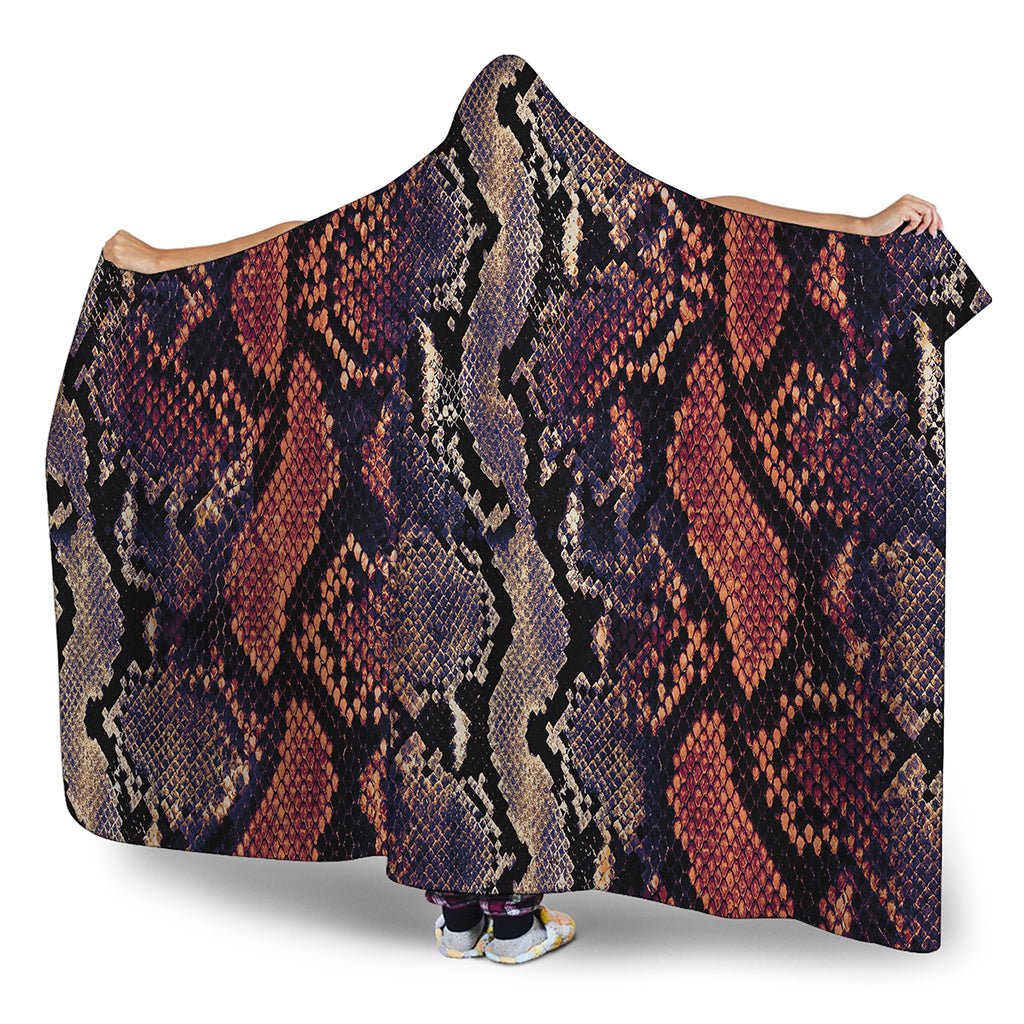 Blue And Red Snakeskin Print Hooded Blanket