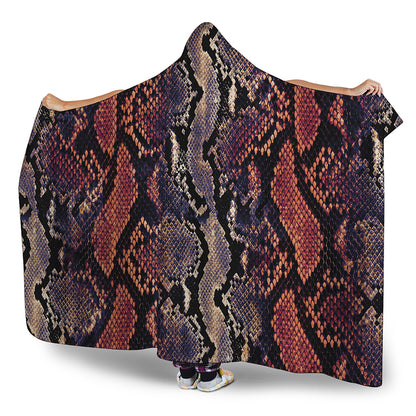 Blue And Red Snakeskin Print Hooded Blanket
