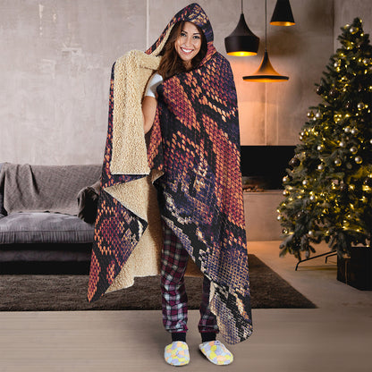 Blue And Red Snakeskin Print Hooded Blanket