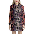 Blue And Red Snakeskin Print Pullover Hoodie Dress