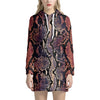 Blue And Red Snakeskin Print Hoodie Dress