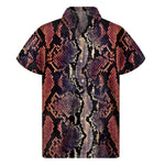 Blue And Red Snakeskin Print Men's Short Sleeve Shirt
