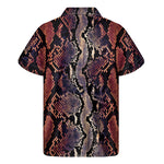 Blue And Red Snakeskin Print Men's Short Sleeve Shirt