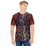 Blue And Red Snakeskin Print Men's T-Shirt