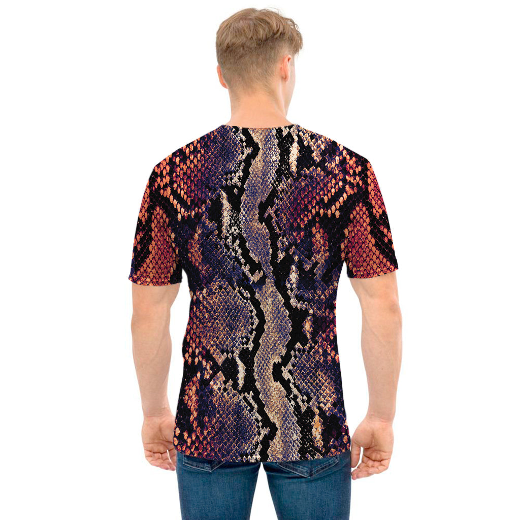 Blue And Red Snakeskin Print Men's T-Shirt