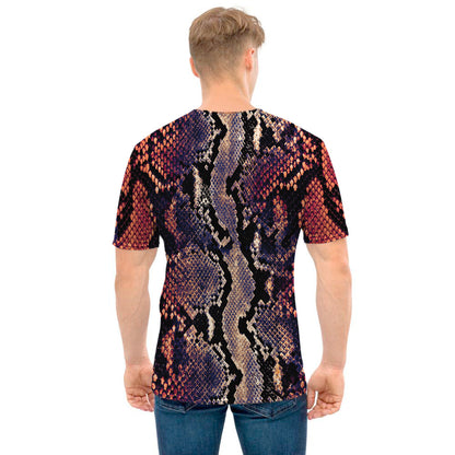 Blue And Red Snakeskin Print Men's T-Shirt