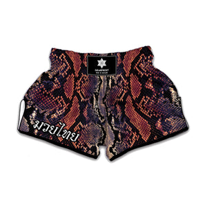 Blue And Red Snakeskin Print Muay Thai Boxing Shorts