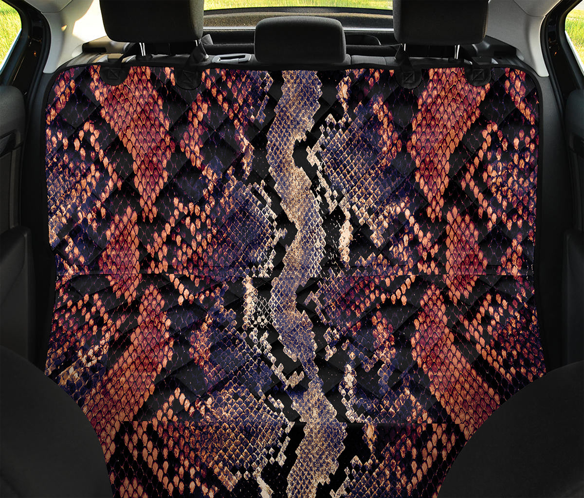 Blue And Red Snakeskin Print Pet Car Back Seat Cover