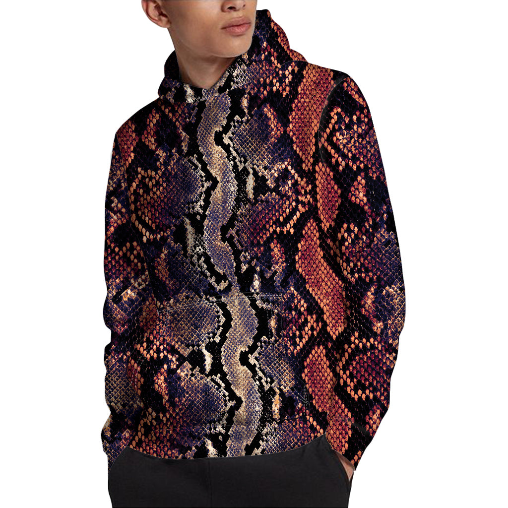 Blue And Red Snakeskin Print Pullover Hoodie