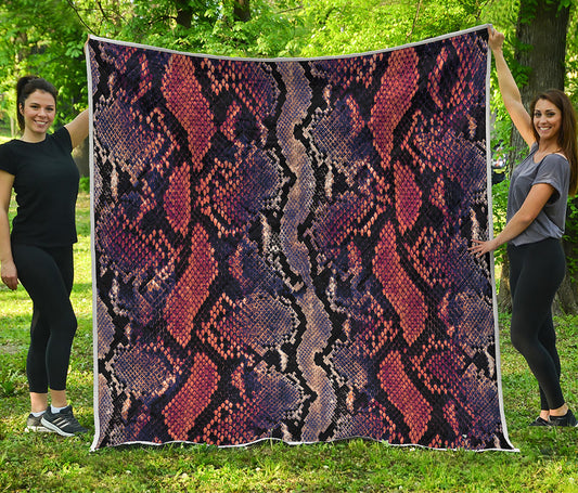 Blue And Red Snakeskin Print Quilt